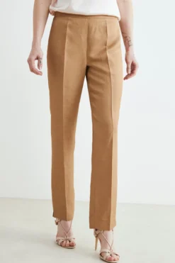 Pantaloni slim misto lino - KAKI