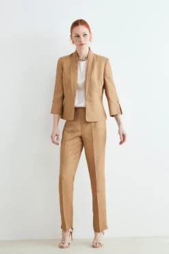 Pantaloni slim misto lino - KAKI