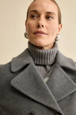 Peacoat Doppiopetto in Misto Lana con Martingala - GRIGIO