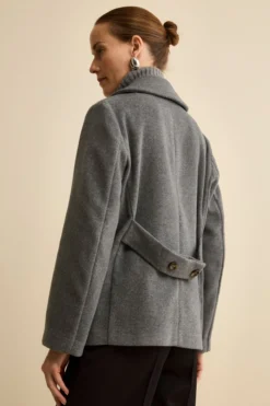 Peacoat Doppiopetto in Misto Lana con Martingala - GRIGIO