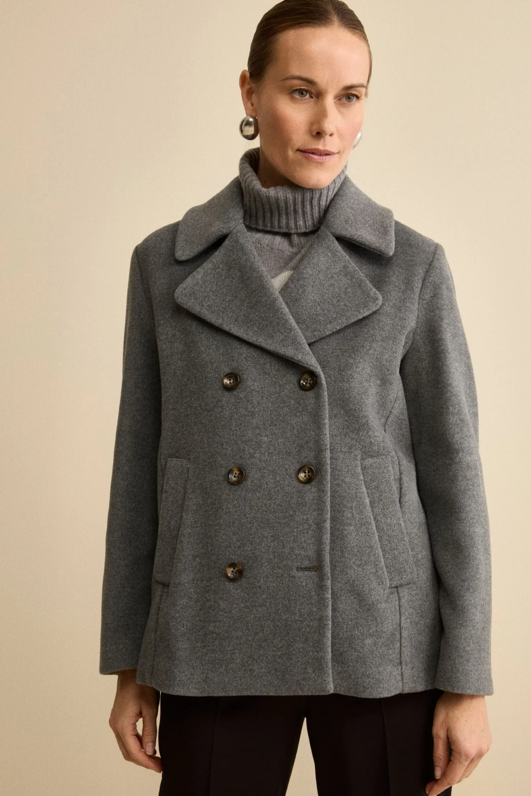 Peacoat Doppiopetto in Misto Lana con Martingala - GRIGIO