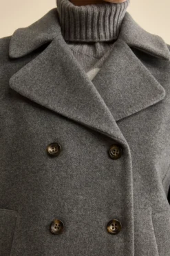Peacoat Doppiopetto in Misto Lana con Martingala - GRIGIO