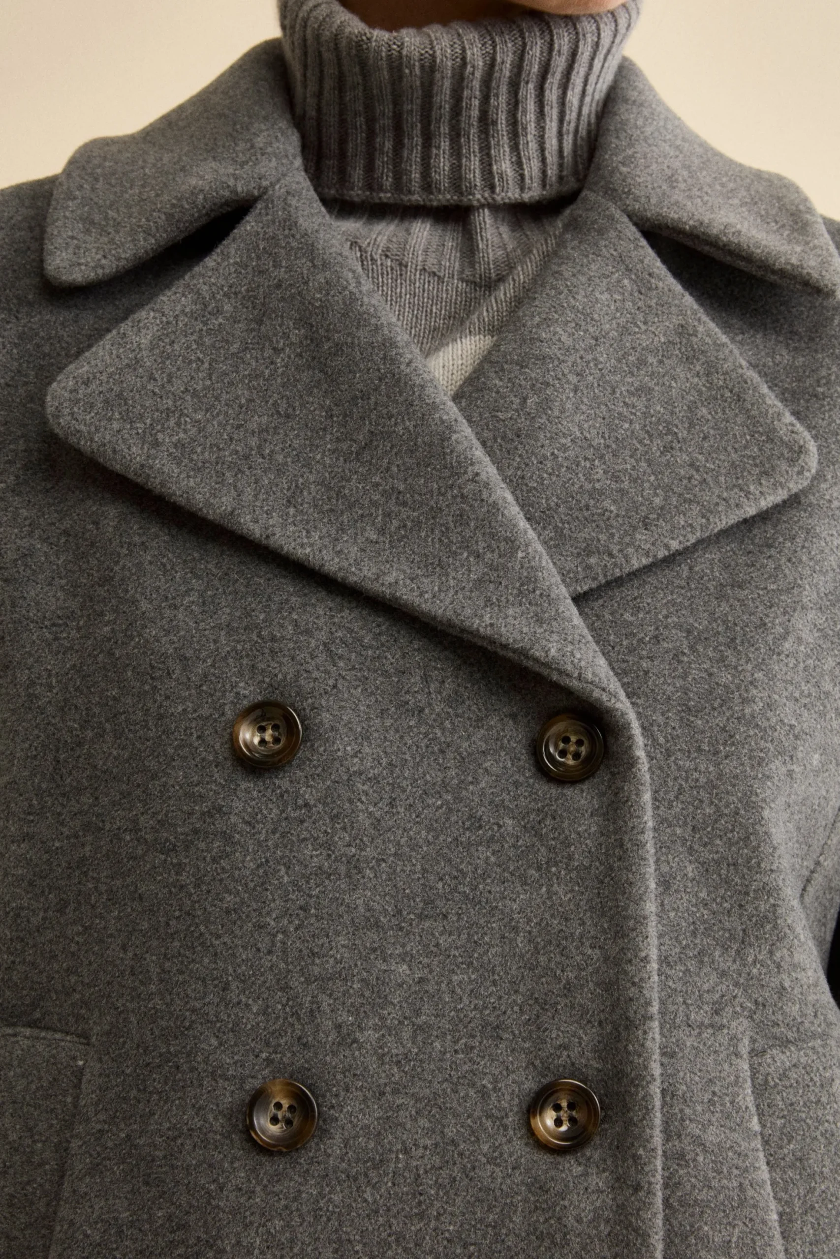 Peacoat Doppiopetto in Misto Lana con Martingala - GRIGIO