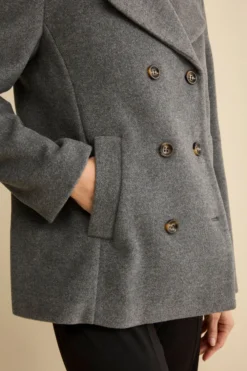 Peacoat Doppiopetto in Misto Lana con Martingala - GRIGIO