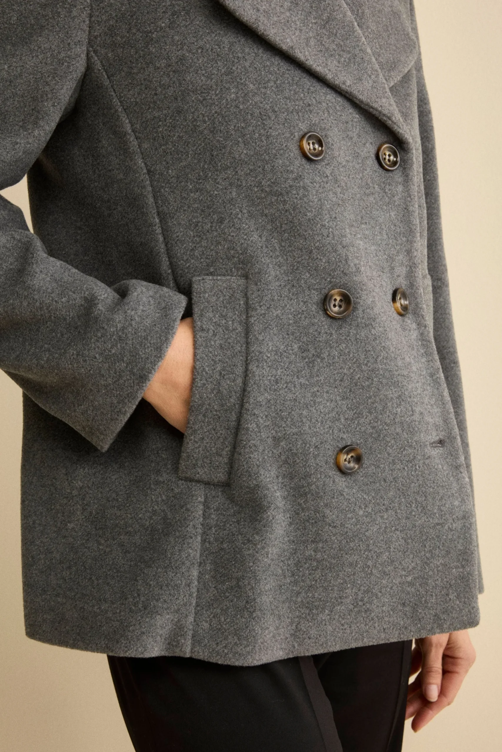 Peacoat Doppiopetto in Misto Lana con Martingala - GRIGIO