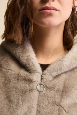 Pelliccia con Zip e Cappuccio - GRIGIO