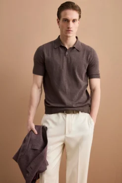 Polo bouclè in spugna - MARRONE