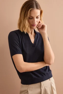 Polo Boxy Donna con Scollo a V - BLU