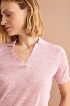 Polo Boxy Donna con Scollo a V - ROSA