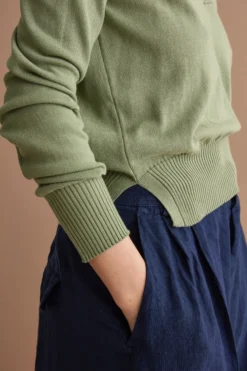 Polo Boxy Serafino in Cotone con Manica Lunga - VERDE MILITARE