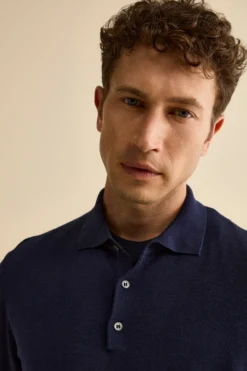 Polo con Bottoni in Seta e Cashmere - BLU NOTTE