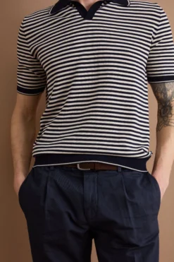 Polo Derby a Righe in Cotone Dry - BLU/PANNA