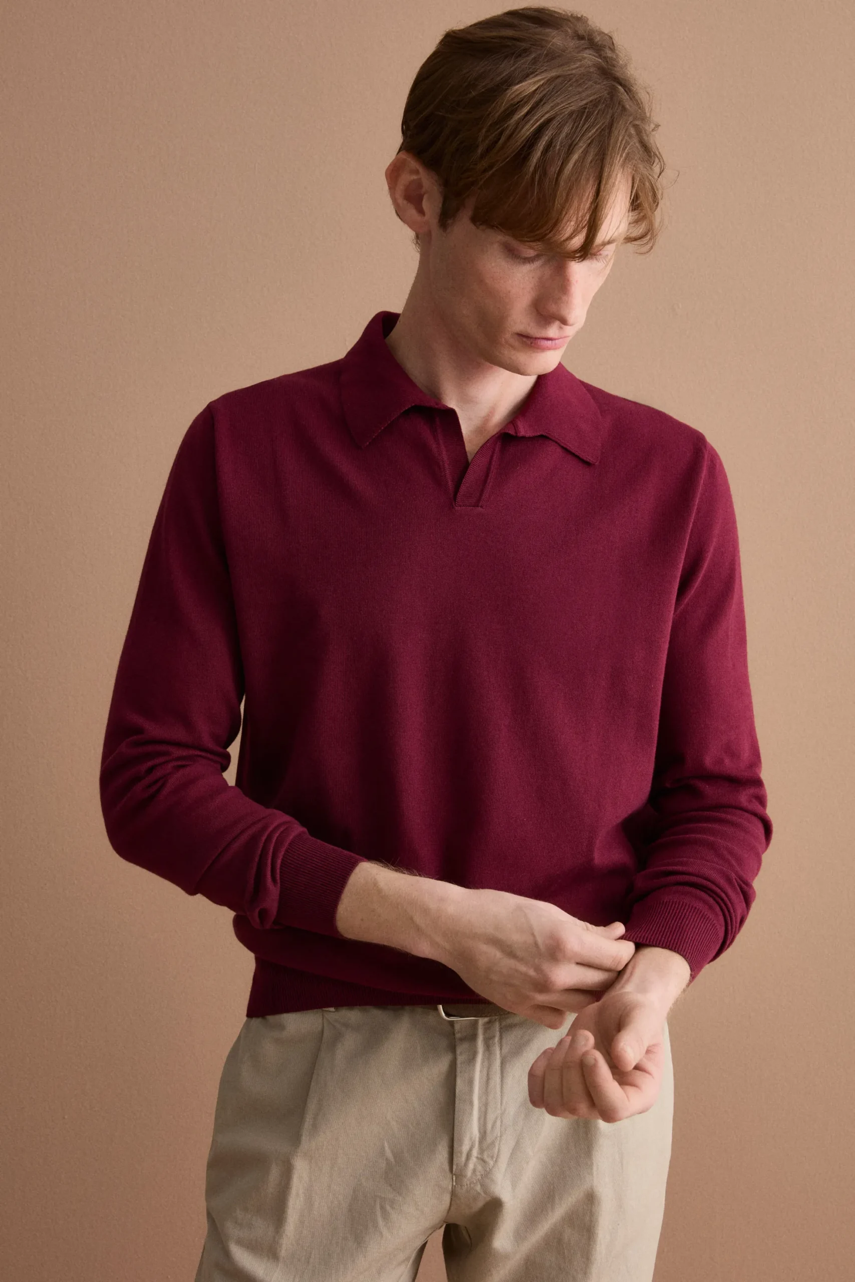 Polo Derby in Cotone con Manica Lunga - BORDEAUX