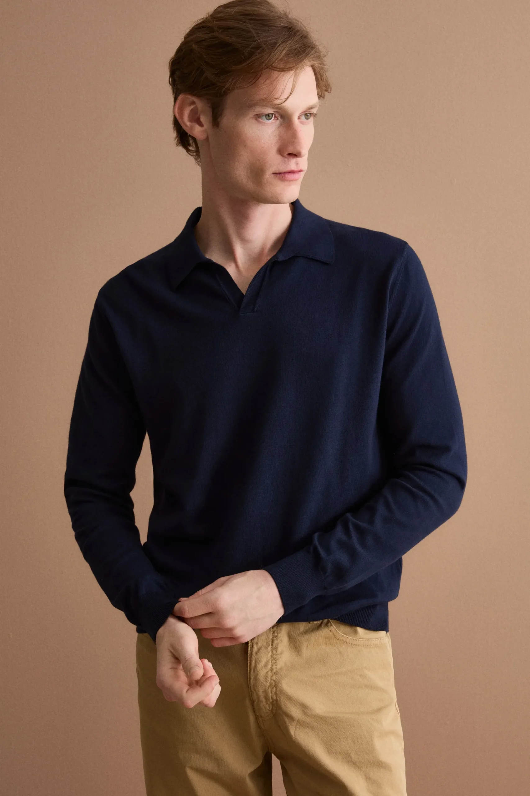 Polo Derby in Cotone con Manica Lunga - BLU