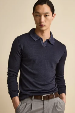 Polo derby in lana merino - BLU MARINE