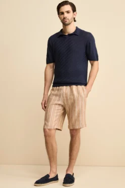 Polo Derby Mezza Manica in Misto Lino - NAVY