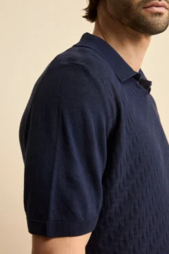 Polo Derby Mezza Manica in Misto Lino - NAVY