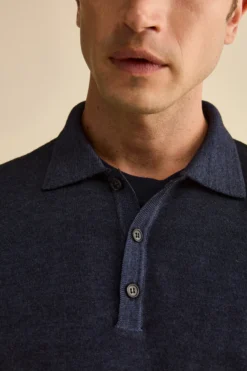 Polo in Maglia con Bottoni in Lana Merino - BLU