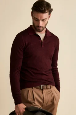 Polo in Maglia con Bottoni in Lana Merino - BORDEAUX