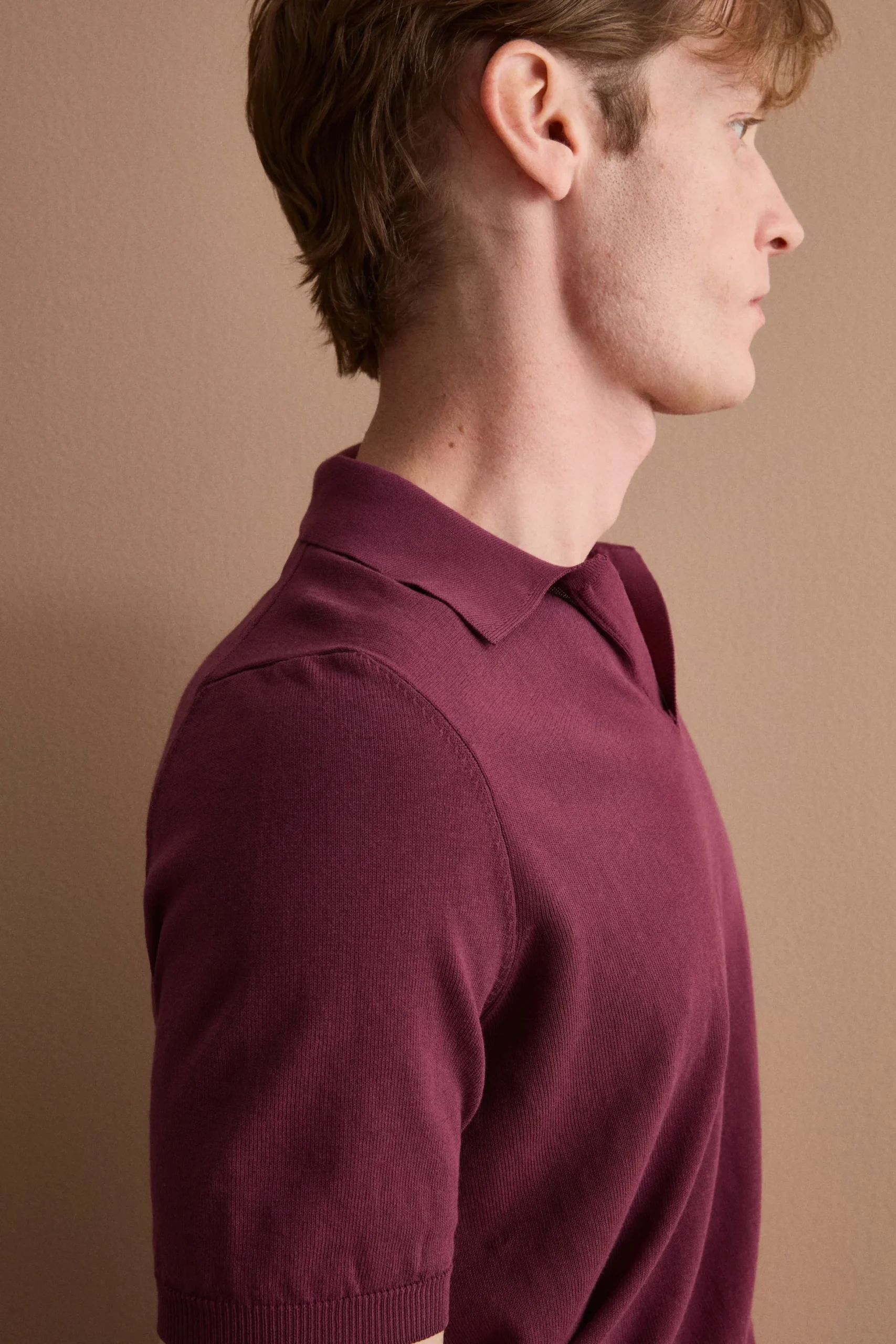 Polo in Maglia di Cotone Crêpe - BORDEAUX