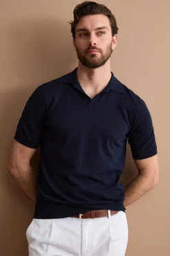 Polo in Maglia di Cotone Crêpe - BLU