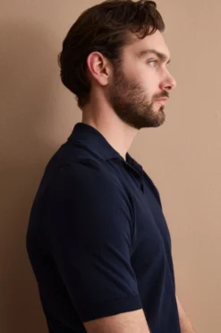Polo in Maglia di Cotone Crêpe - BLU