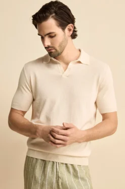 Polo in Maglia di Cotone Crêpe - LATTE
