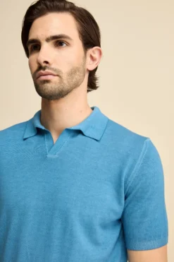 Polo Mezza Manica in Cotone Crêpe - JEANS