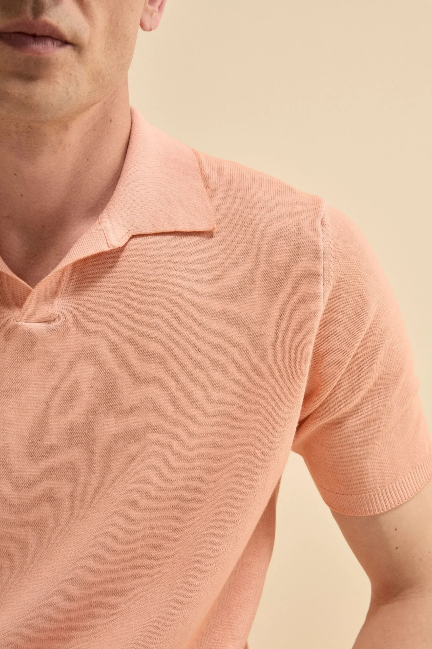 Polo Mezza Manica in Cotone Crêpe - ROSA ANTICO