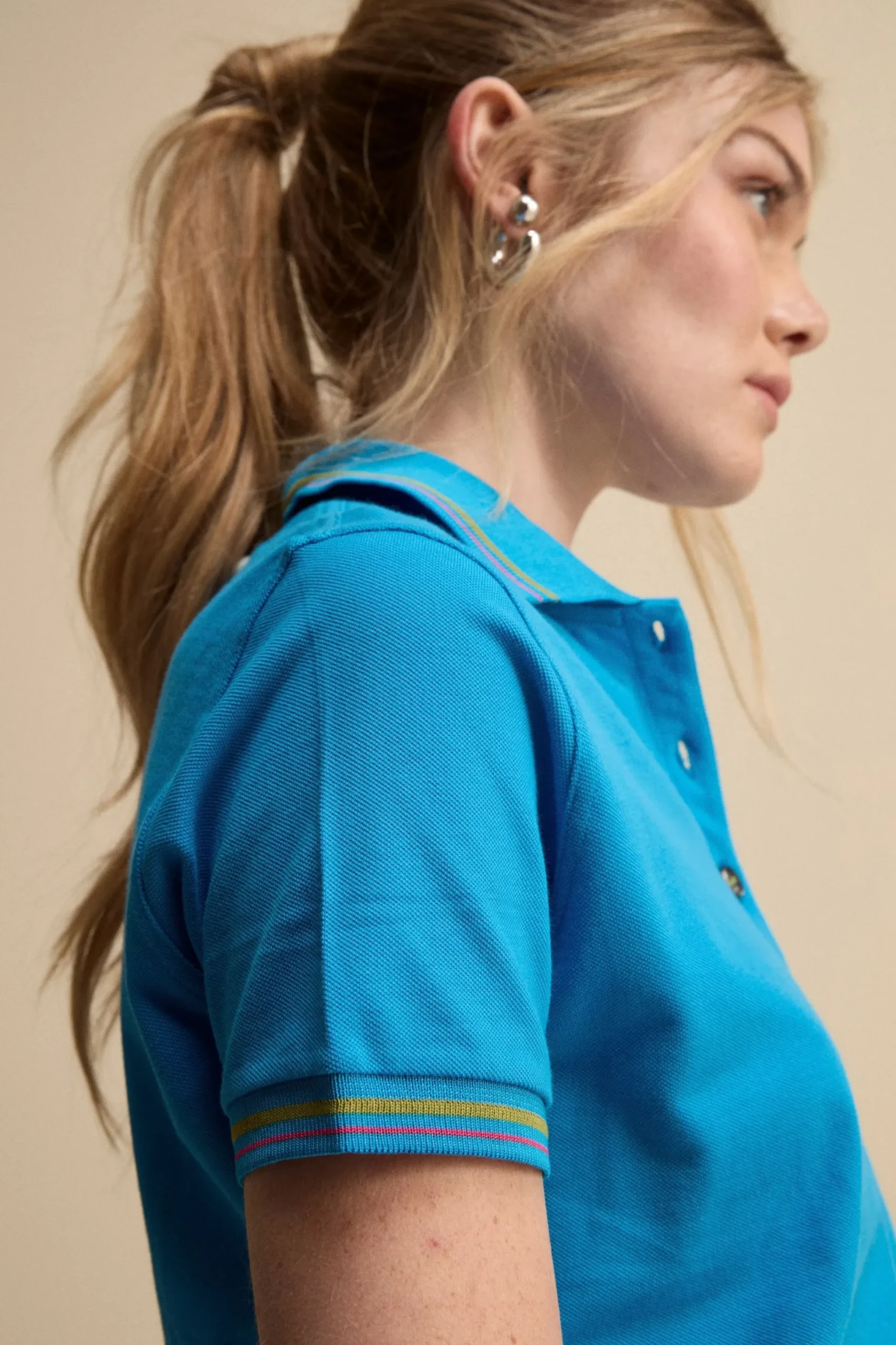 Polo Mezza Manica in Cotone Piquet - CELESTE