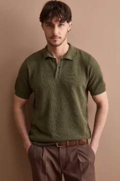 Polo Piquet Mezza Manica in Misto Lino - VERDE