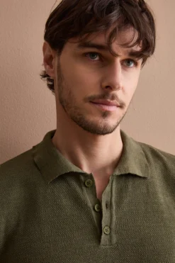 Polo Piquet Mezza Manica in Misto Lino - VERDE