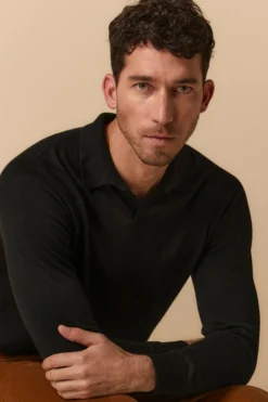 Polo Raglan in Lana Merino Extrafine - NERO