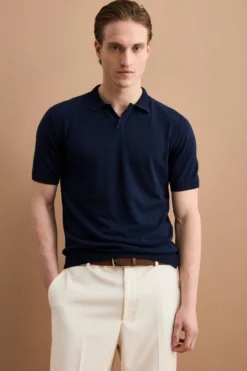 Polo Regular Fit in Cotone Crêpe - NAVY