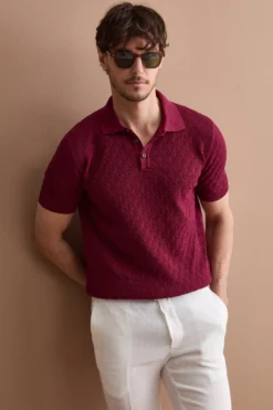 Polo Uomo Lavorata in Cotone Crêpe - BORDEAUX