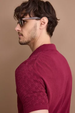 Polo Uomo Lavorata in Cotone Crêpe - BORDEAUX