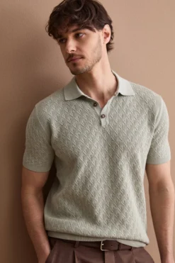 Polo Uomo Lavorata in Cotone Crêpe - LATTE