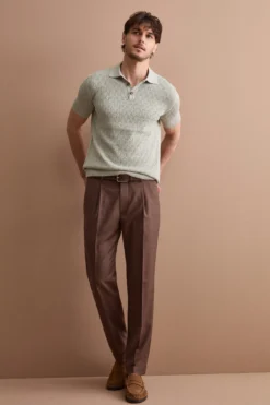 Polo Uomo Lavorata in Cotone Crêpe - LATTE
