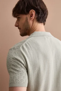 Polo Uomo Lavorata in Cotone Crêpe - LATTE