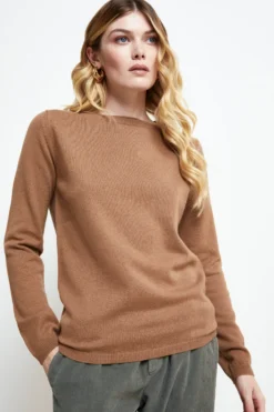 Pullover Barchetta in seta e cashmere - CAMMELLO
