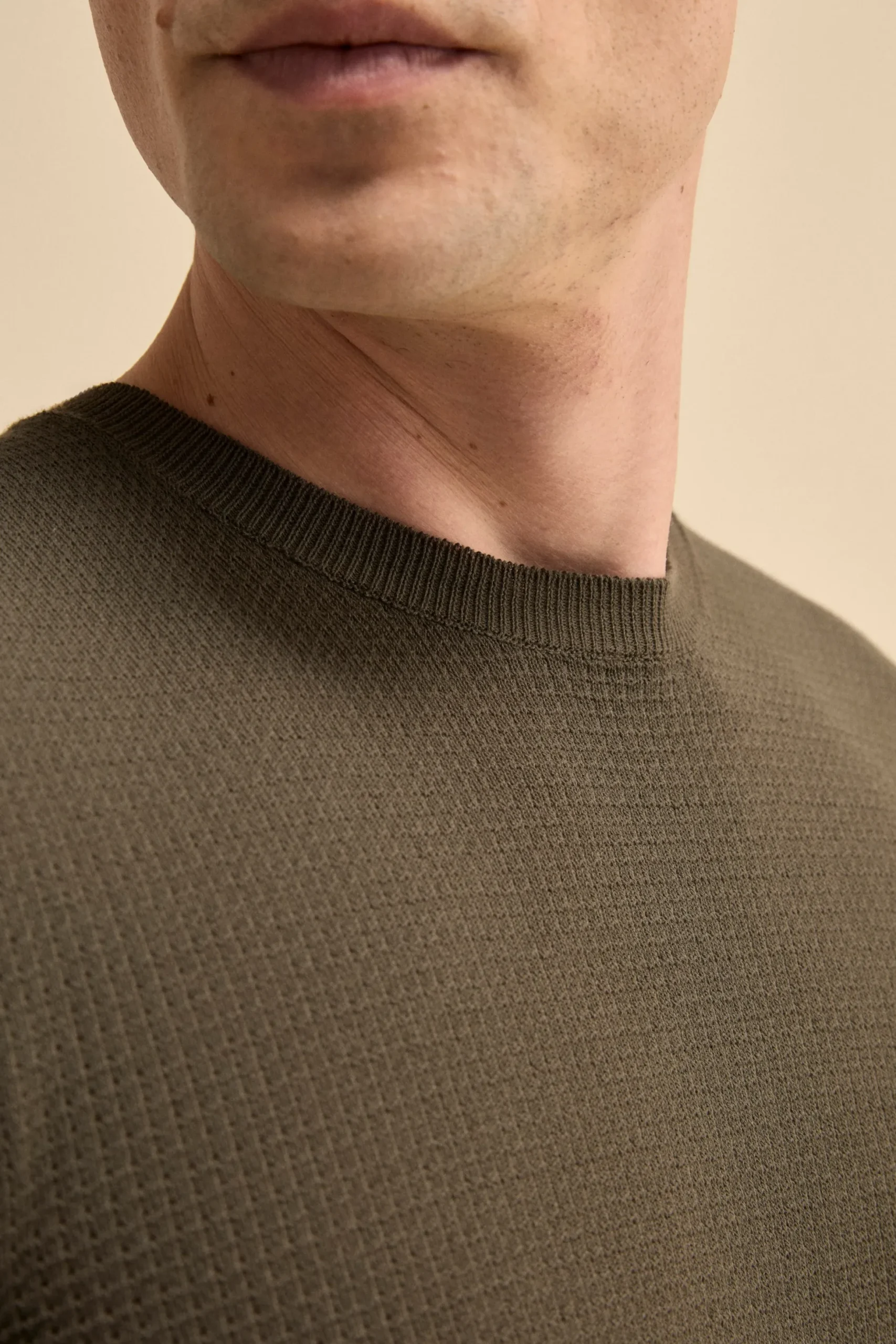 Pullover Girocollo Lavorato in Cotone - VERDE
