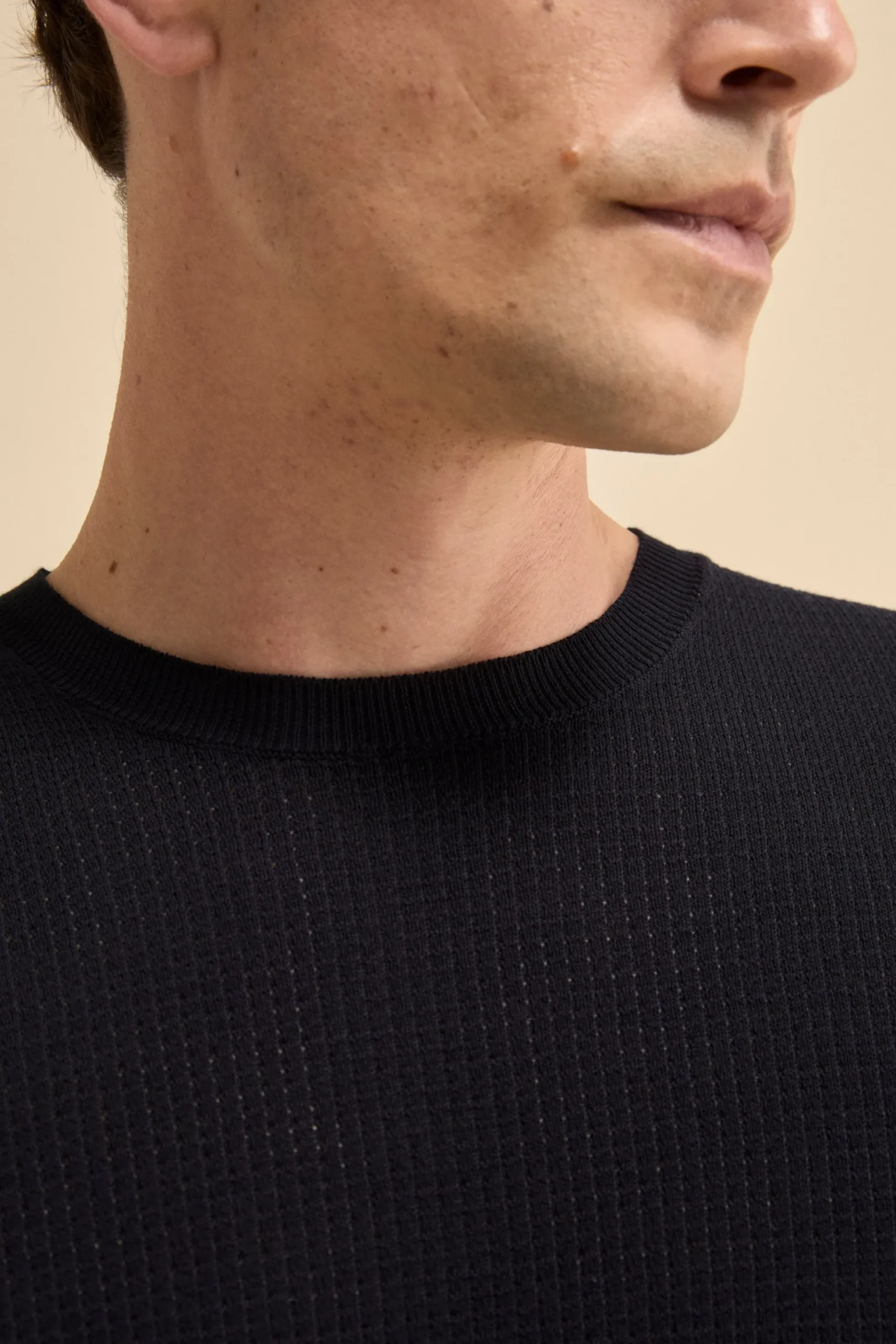 Pullover Girocollo Lavorato in Cotone - BLU