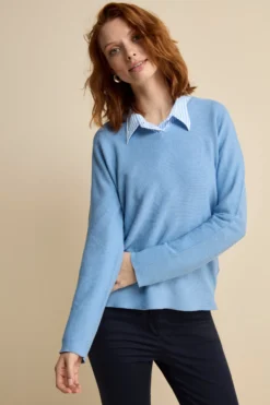 Pullover Links con Scollo a V in Cotone - AZZURRO