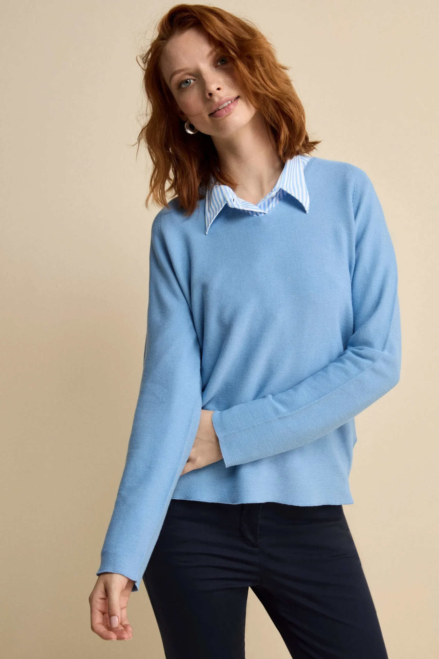 Pullover Links con Scollo a V in Cotone - AZZURRO