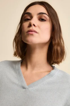 Pullover scollo a V in seta e cashmere - AZZURRO