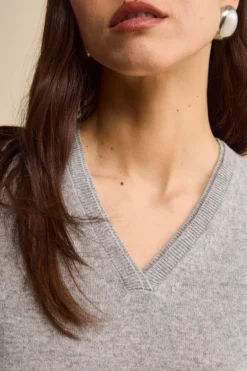 Pullover scollo a V in seta e cashmere - GRIGIO CHIARO