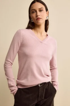 Pullover scollo a V in seta e cashmere - ROSA