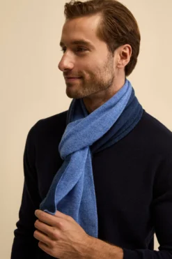 Scaldacollo in cashmere bicolore - JEANS/BLU MEL