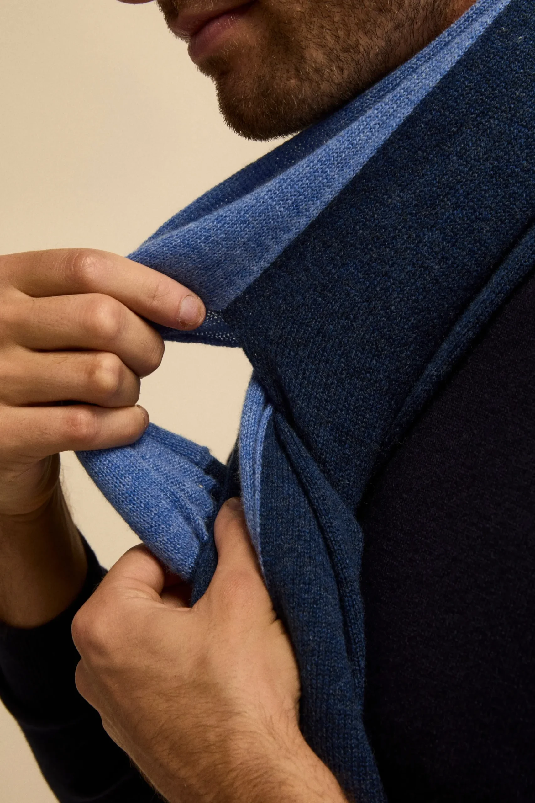 Scaldacollo in cashmere bicolore - JEANS/BLU MEL