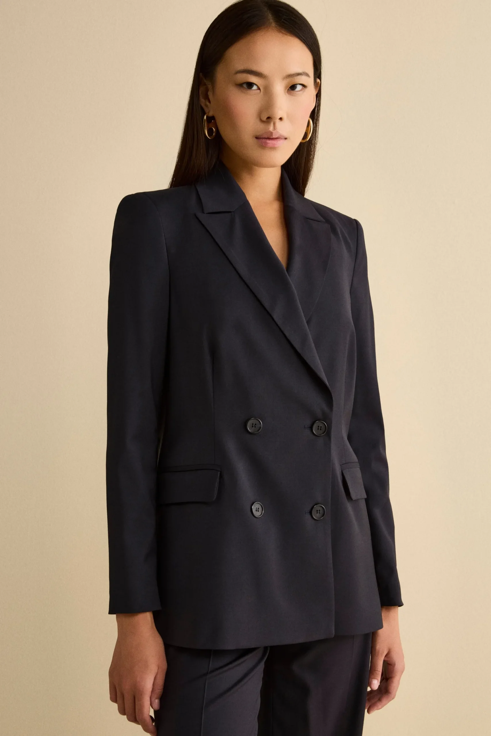 Tailleur Doppiopetto con Revers a Lancia in Lana Vergine - BLU